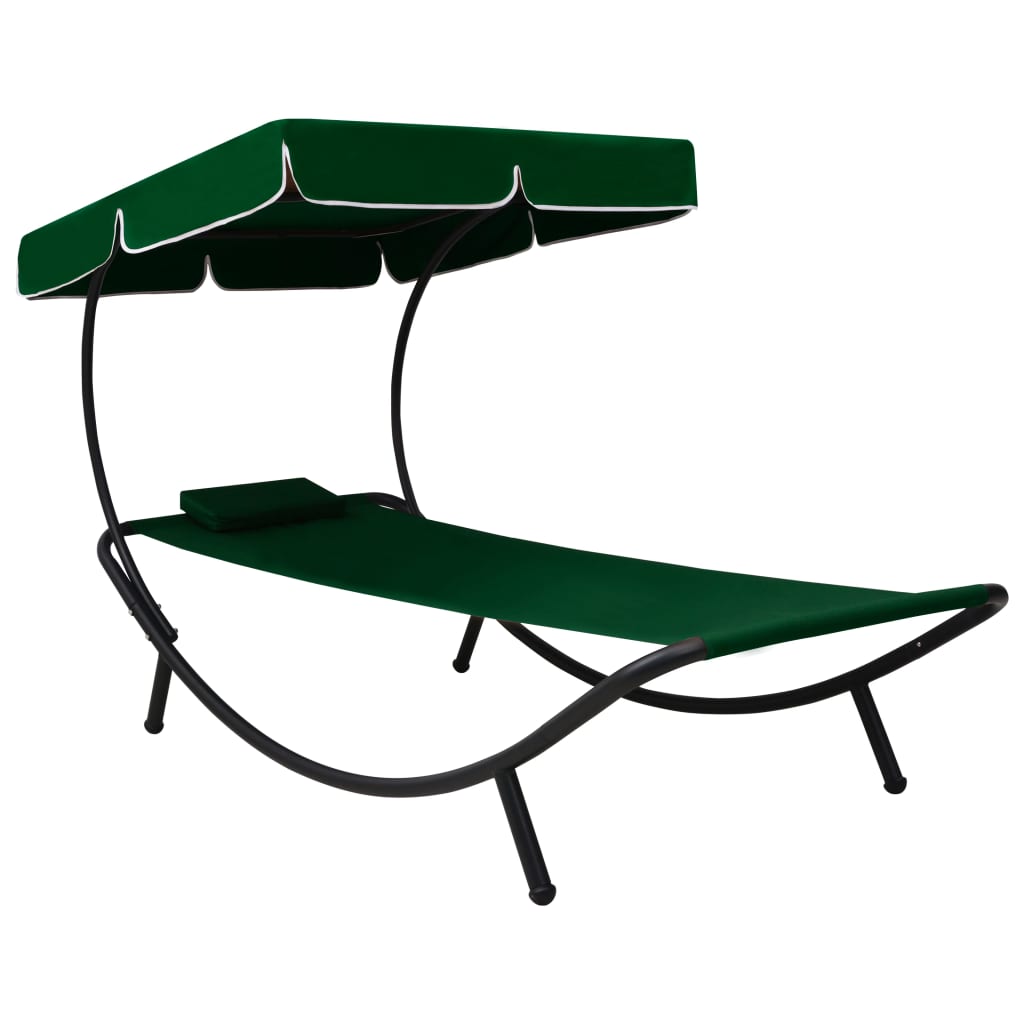 foto del prodotto day bed sdraio chaise longue da esterno 200 cm con tendalino e cuscino verde 02 0012010
