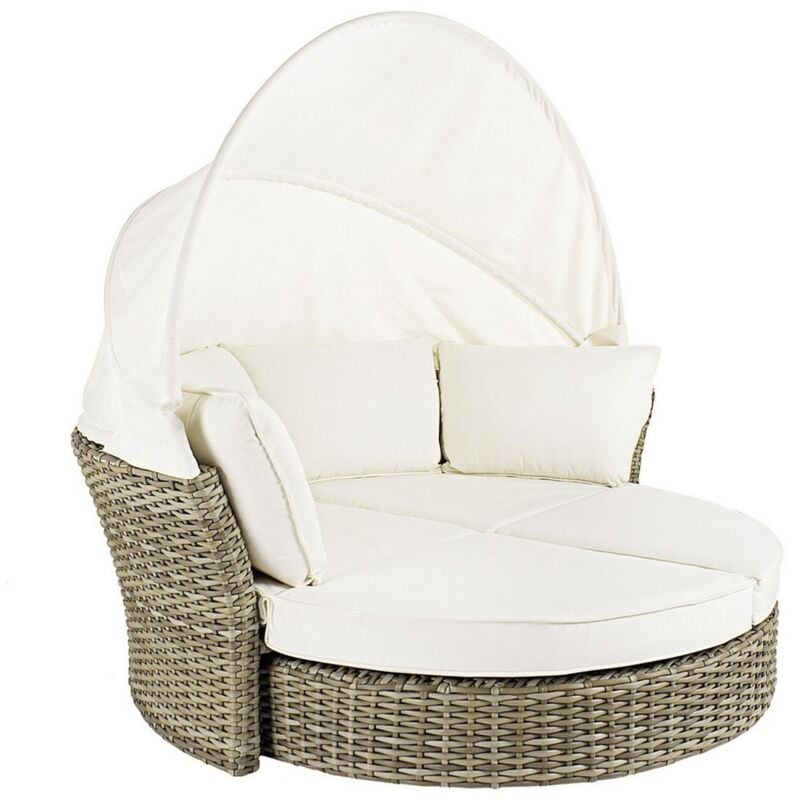 foto del prodotto daybed lesly con cuscino e cappottina, struttura in alluminio e intreccio in fibra sintetica