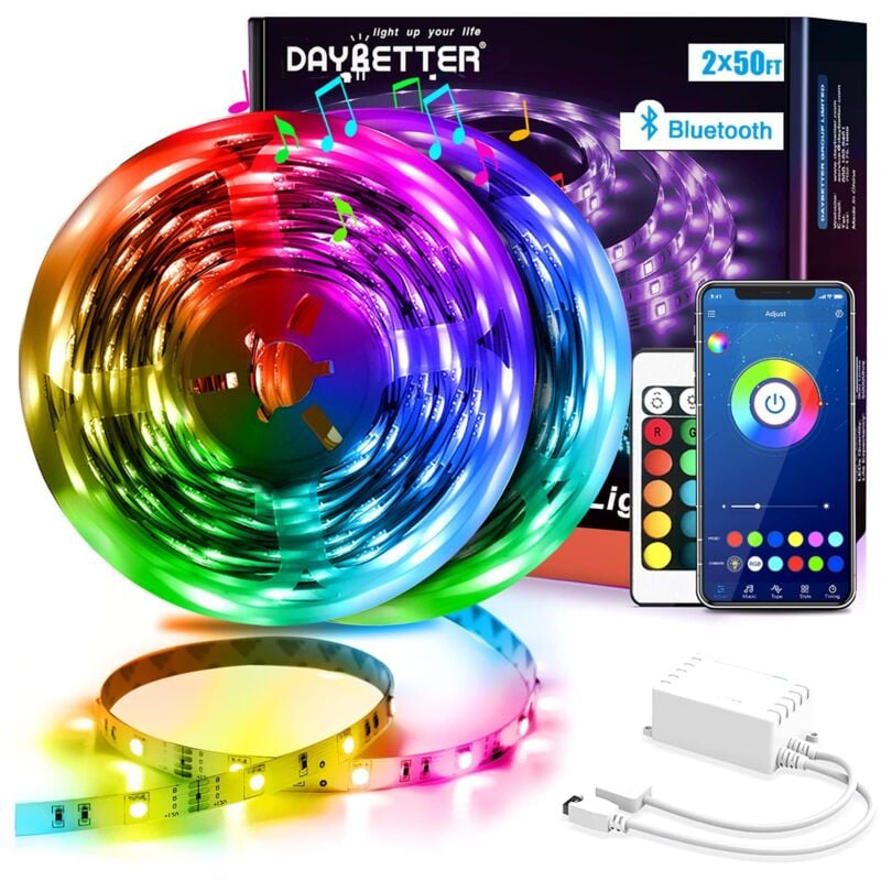 foto del prodotto daybetter striscia led 30 m 2 x 15 m , 5050 rgb led con controllo tramite app, catena luminosa con telecomando per camera da letto, cucina,