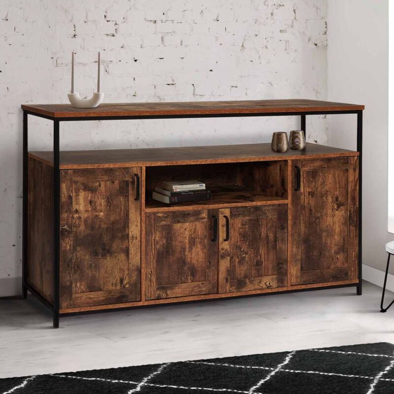 foto del prodotto dayton 140 cm credenza a 4 ante con nicchia effetto invecchiato dal design industriale