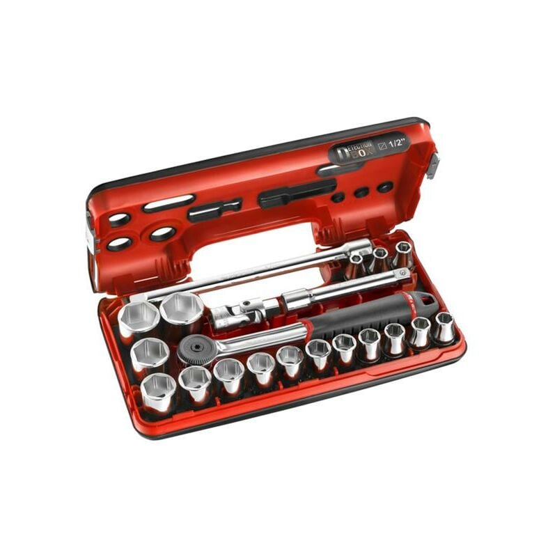 foto del prodotto dbox set 21 pezzi facom cricchetto impermeabile e bussole esagonali metriche da 1 2 s.161dbox1pb