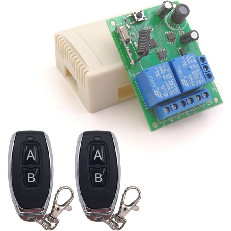 foto del prodotto dc 12v 24v 30v wireless 433mhz rf 10a relè ricevitore interruttore di controllo remoto con 2 trasmettitori per motore, luce, cancello, porta,