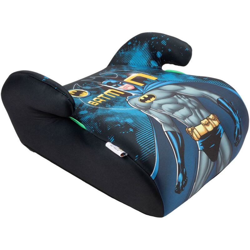 foto del prodotto dc comics alzabimbo auto batman per la sicurezza dei bambini con altezza da 125 a 150 cm con grafiche del supereroe su fondo blu, alzatina auto,