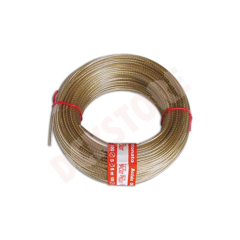 foto del prodotto dck group fune in acciaio ottonato rivestito in pvc trasparente 6 mm lunghezza 100 mt