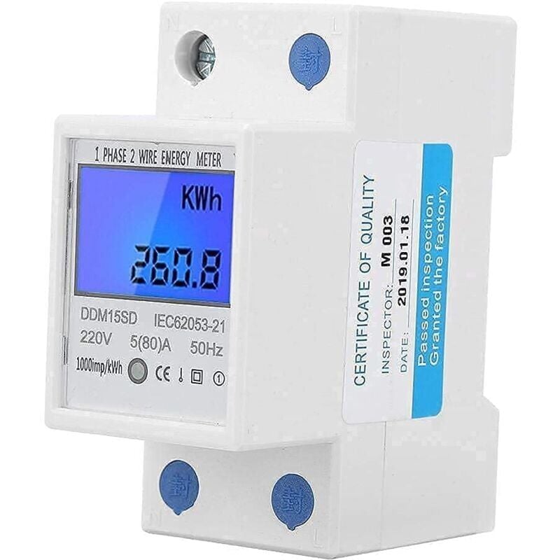 foto del prodotto ddm15sd 5 80a contatore elettronico di energia monofase kwh con display digitale retroilluminato lcd
