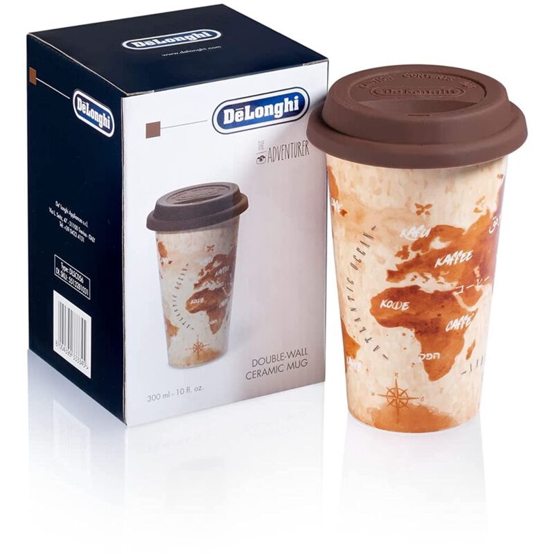 foto del prodotto de longhi travel mug dlsc056 thermos a doppia parete per drink caldi e freddi, facile da trasportare, custodia antiscivolo in silicone, 300 ml di