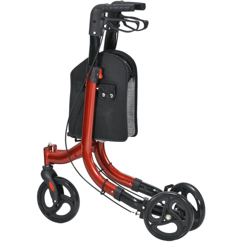 immagine 0 del prodotto deambulatore ad altezza regolabile con 3 ruote e tasca portaoggetti 68x68x86,5 99 cm in alluminio rosso