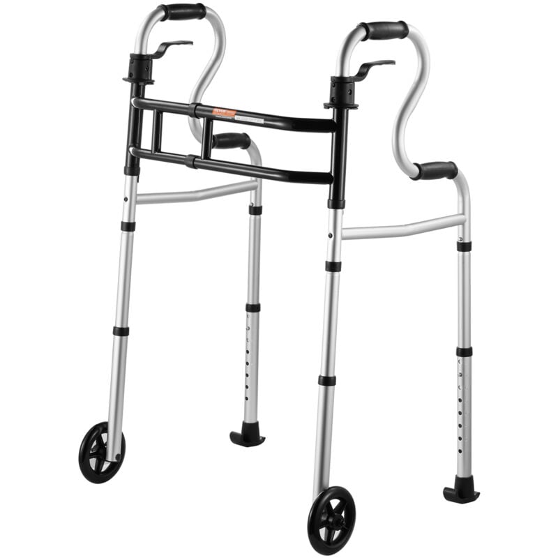 foto del prodotto deambulatore pieghevole con ruote, versatile design 3 in 1, altezza e larghezza regolabili, telaio in alluminio leggero ruote anteriori per una