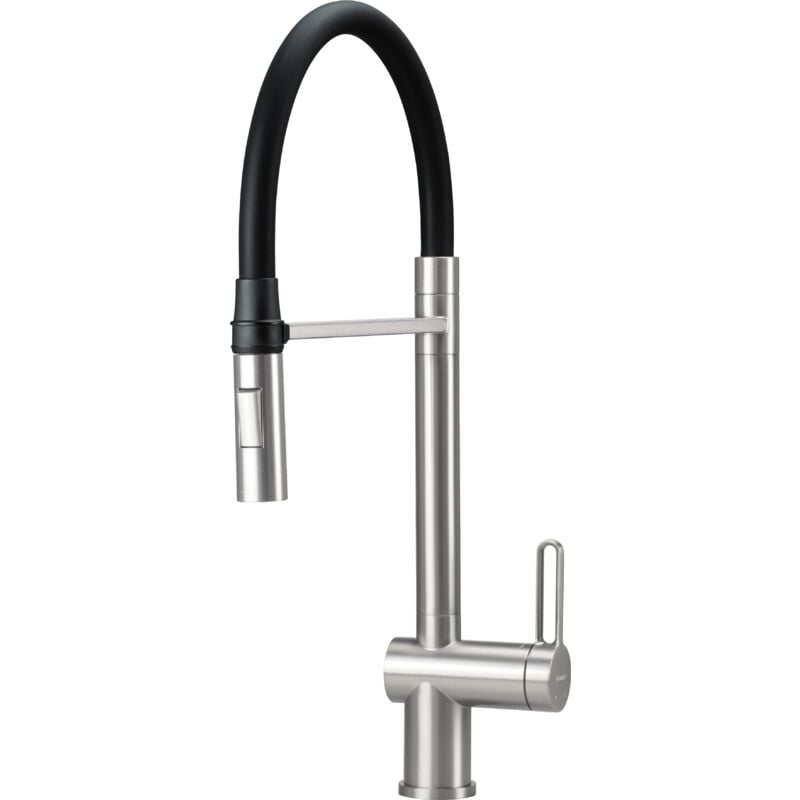 foto del prodotto deante miscelatore in acciaio inox spazzolato con canna elastica e doccia dual spray magnetic brmf72m acciaio spazzolato