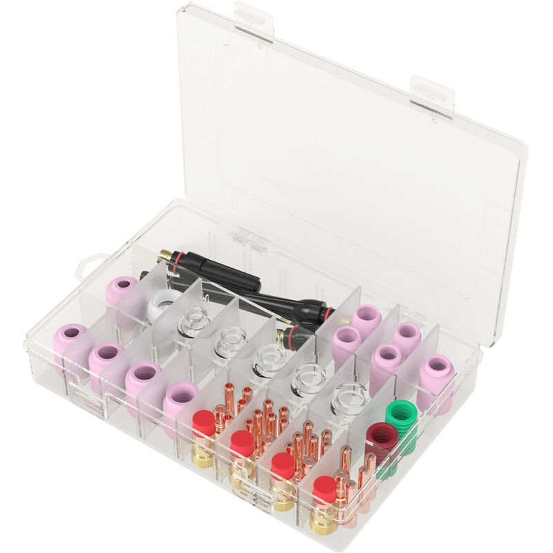 foto del prodotto decdeal 68pcs kit di accessori per saldatura tig tazze di vetro resistenti al calore set di lenti per gas tozzi per wp 17 18 26