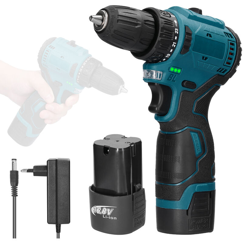 foto del prodotto decdeal cacciavite elettrico da 16,8 v, trapano elettrico senza fili al litio, coppia a 23 velocit , direzione avanti e indietro regolabile, con