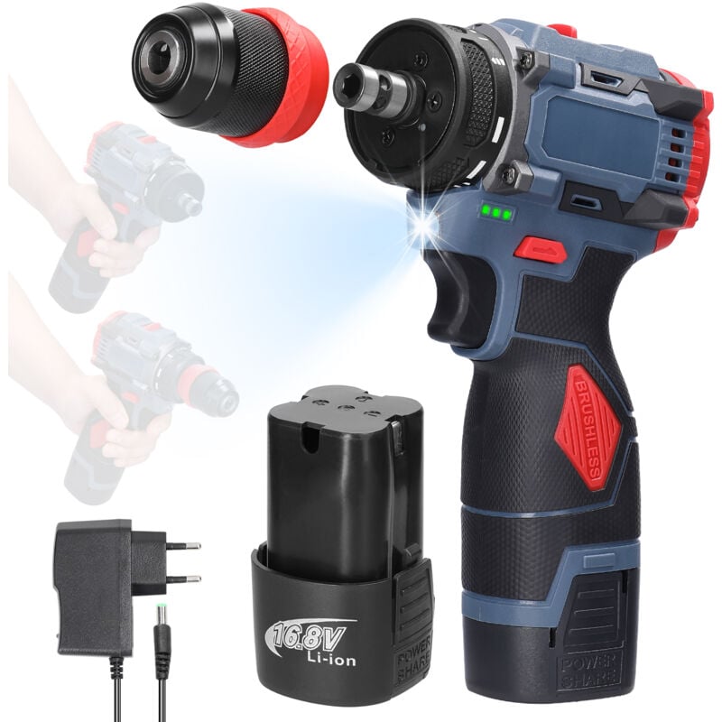 foto del prodotto decdeal cacciavite elettrico per trapano al litio da 16,8 v 2 in 1, motore brushless con coppia di 45 nm, cacciavite pratico, installazione di