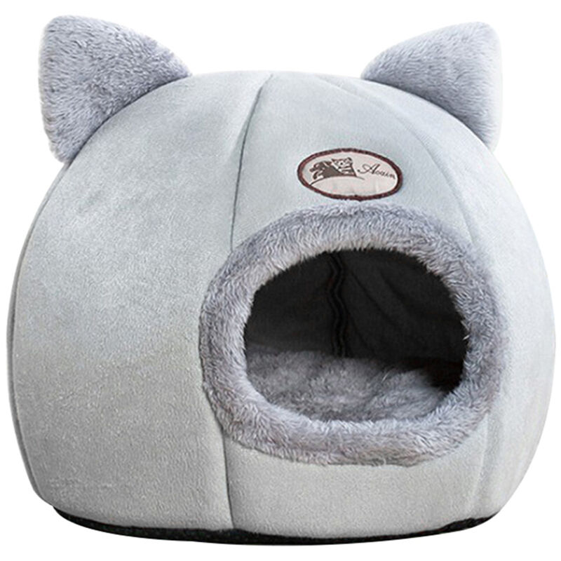 foto del prodotto decdeal cuccia per gatti testa di gatto semi chiusa calda cuccia per cani cuccia per gattini, grigio, l