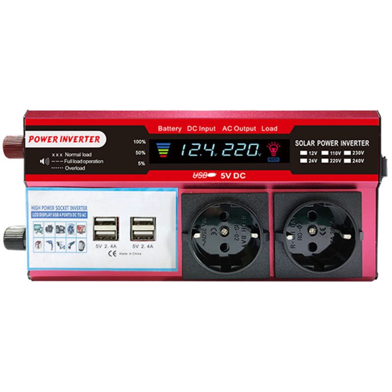 foto del prodotto decdeal ddb 650w inverter solare a onda sinusoidale modificata ue per auto, rosso