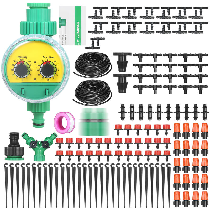 foto del prodotto decdeal kit di irrigazione a goccia da giardino kit di nebulizzazione con timer di irrigazione automatico tubo da 30 m ugello