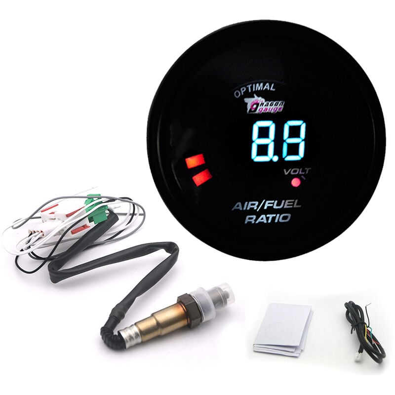 foto del prodotto decdeal kit misuratore rapporto carburante aria digitale a banda stretta 2 in 1 metro 52mm volmetro auto 12 v con sensore di ossigeno o2 accessori