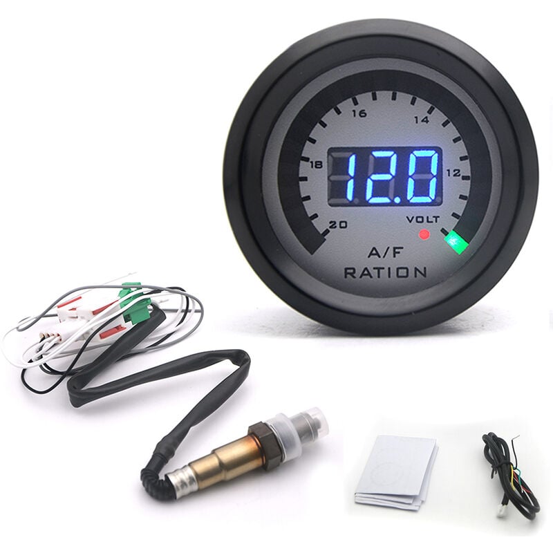 foto del prodotto decdeal kit misuratore rapporto carburante aria digitale a banda stretta 2 in 1 metro 52mm volmetro auto 12 v con sensore di ossigeno o2 accessori