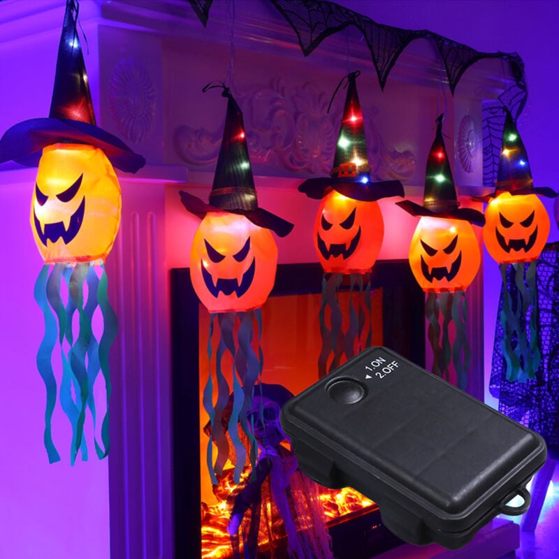foto del prodotto decdeal lampada fantasma a led a forma di zucca sospesa di halloween, alimentata a batteria, luce fantasma colorata per feste di halloween, bar,
