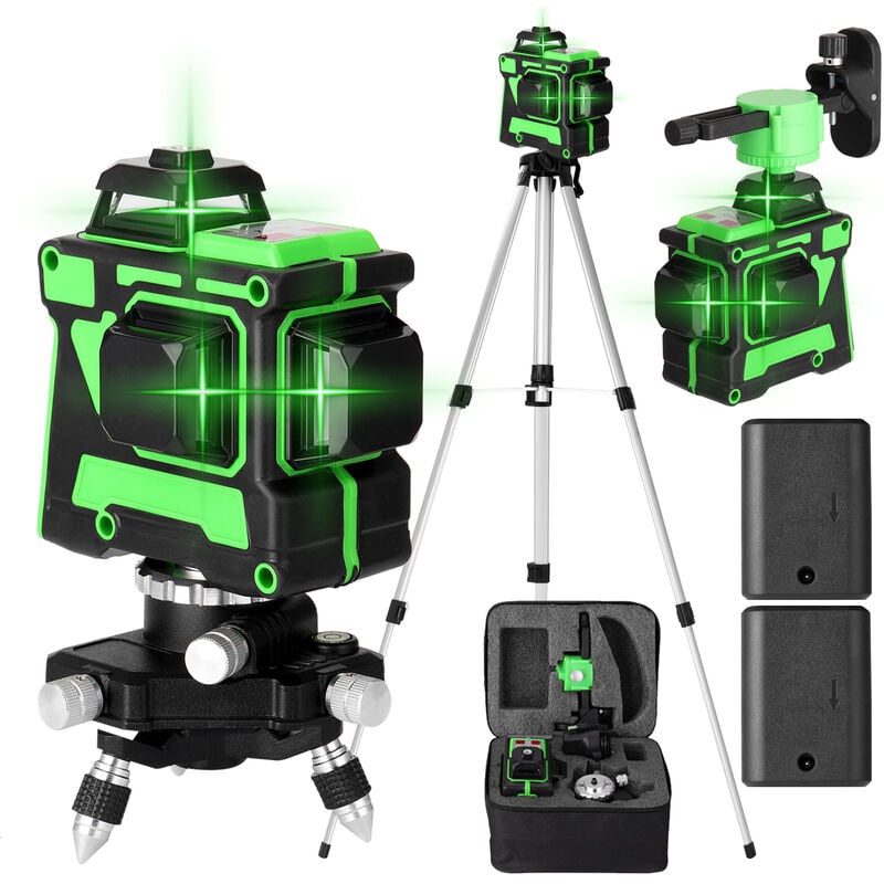 foto del prodotto decdeal linee orizzontali verticali per strumento di livello laser 3d autolivellante a 12 linee con supporto per treppiede con barra di estensione
