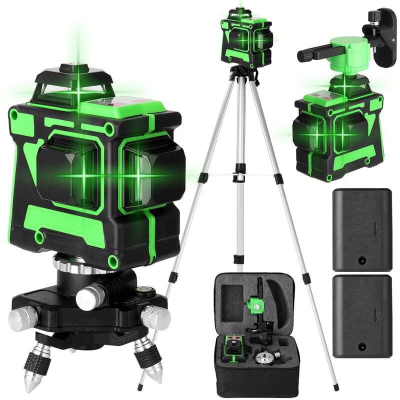 foto del prodotto decdeal livella laser 3d con 12 linee, autolivellante, base girevole a 360 e barra di prolunga in lega di alluminio, laser verde