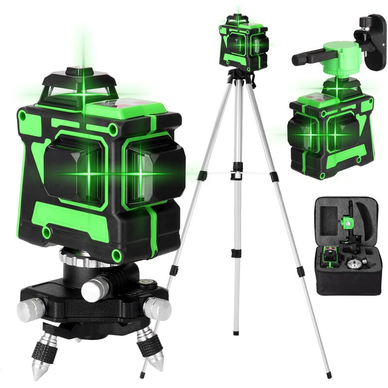 foto del prodotto decdeal misuratore di livello laser 3d a 12 linee set misuratore di livello base rotante montaggio a parete staffa treppiede alimentatore 