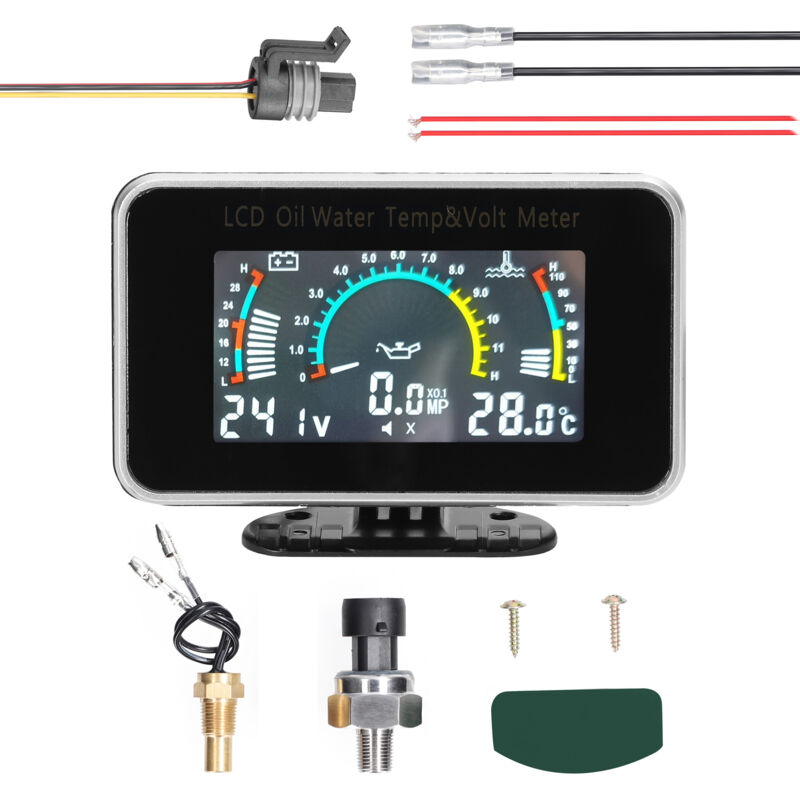 foto del prodotto decdeal misuratore digitale per auto lcd 3 in 1, misuratore di pressione dell olio, tensione, temperatura dell acqua, strumento universale 9 36 v