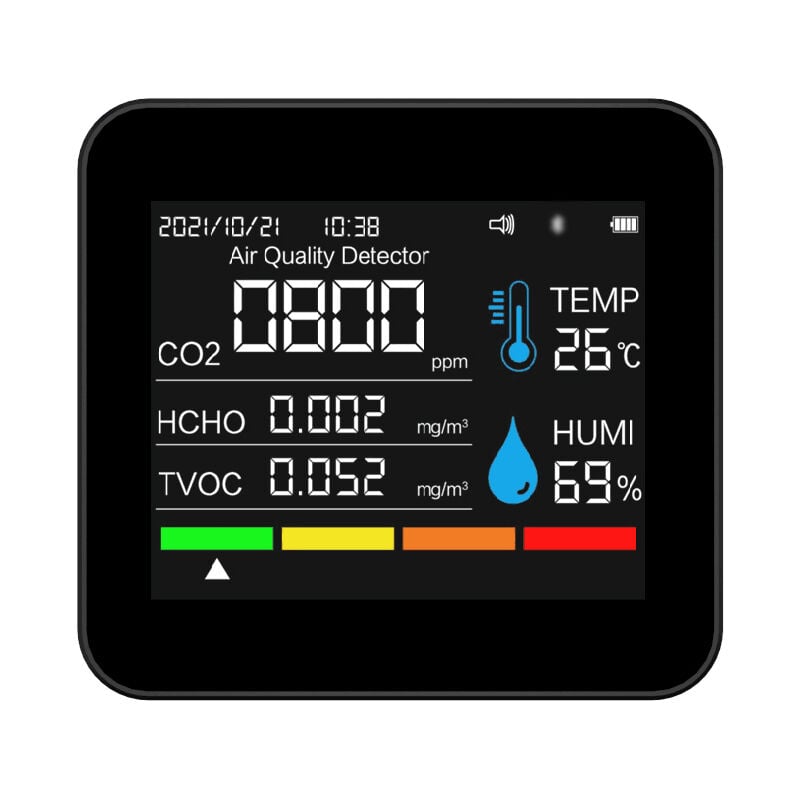 foto del prodotto decdeal monitor della qualit dell aria 9 in 1 bt misuratore di co2 rilevatore di anidride carbonica ora data co2 tvoc hcho pm2.5 pm1.0 pm10
