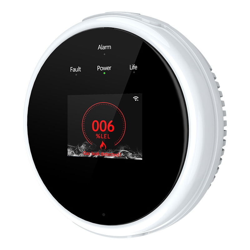foto del prodotto decdeal rilevatore di fughe di gas wifi allarme gas domestico tuya app monitor sveglia temperatura display cucina rilevatore di gas propano naturale