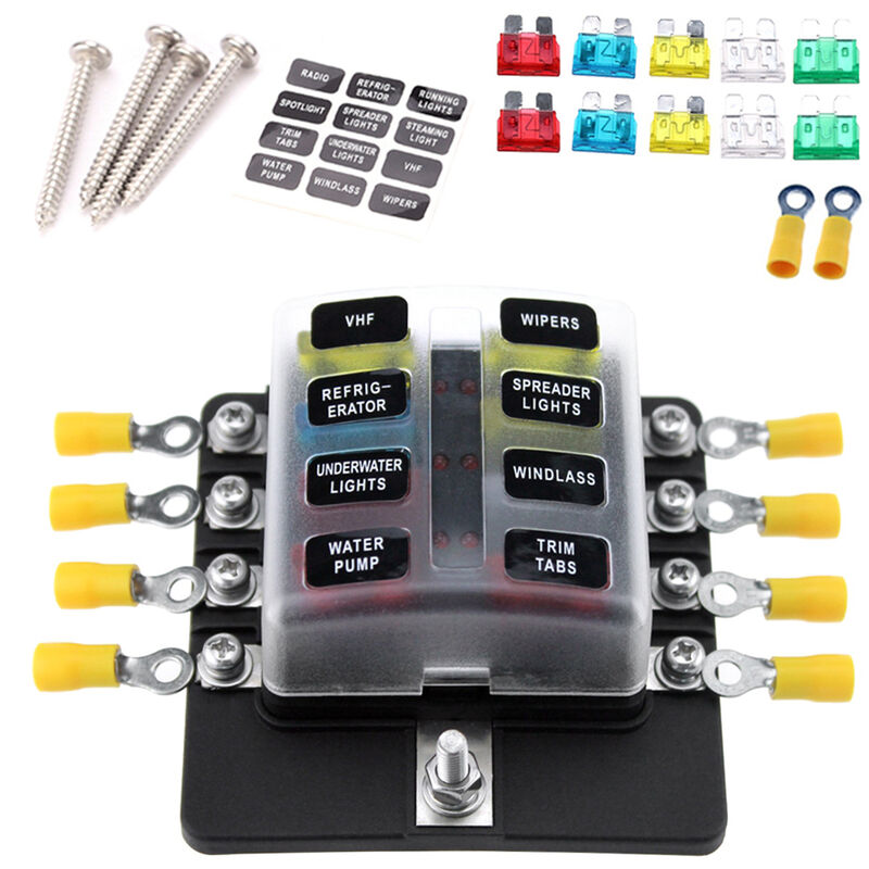 foto del prodotto decdeal scatola fusibili a 8 vie morsetti a vite con indicatore led 10 lamelle fusibili 10 a2, 15 a2, 20 a2 25 a2, 30 a2 10 terminali