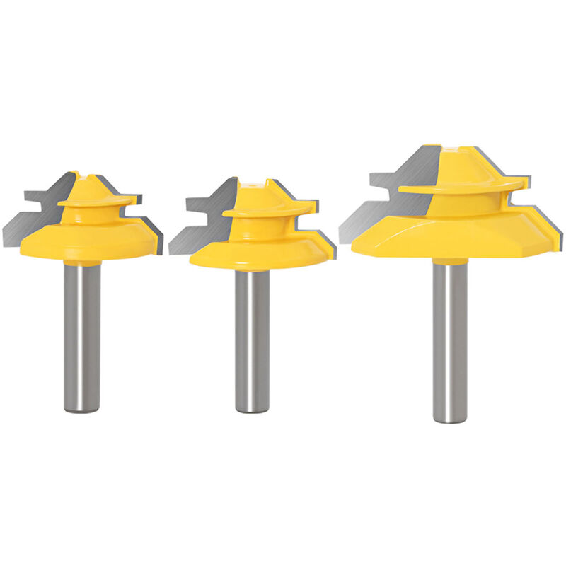 foto del prodotto decdeal set di frese per sconti da 3 pezzi, codolo da 8 mm con 12,7 mm, 16 mm, 19,05 mm di altezza, fresa per fresa per la lavorazione del legno