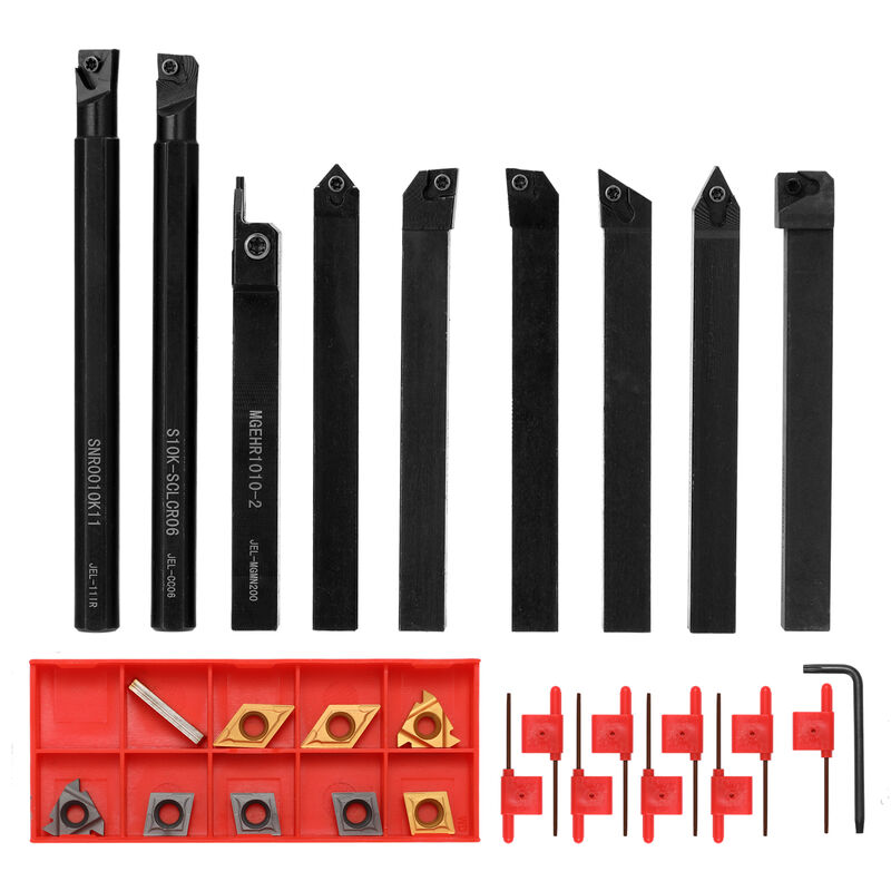 foto del prodotto decdeal set di utensili per tornitura da 9 pezzi da 10 mm tornio per fresatura in metallo ad alta durezza barra per utensili cnc con chiave con