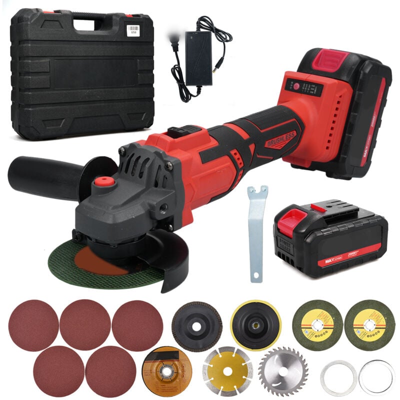 foto del prodotto decdeal smerigliatrice angolare a batteria 21 v 9000 giri min con batteria da 4,0 ah e caricabatterie, impugnatura ausiliaria regolabile per