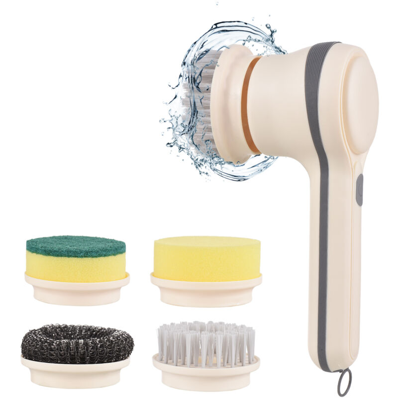 foto del prodotto decdeal spazzola elettrica per pulizia con 4 testine in nylon spazzola metallica spugna senza fili per cucina, bagno, pareti, finestre, piastrelle,