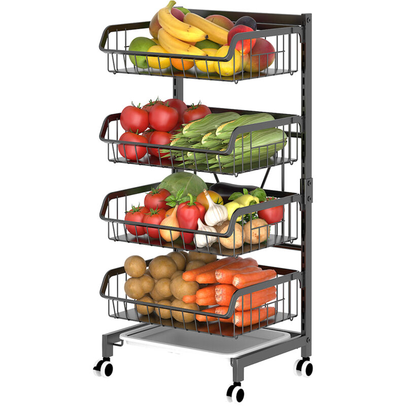 foto del prodotto decdeal supporto per cesto di frutta da cucina regolabile a 4 strati, scaffale per verdure, scaffale per stoccaggio indipendente multistrato,