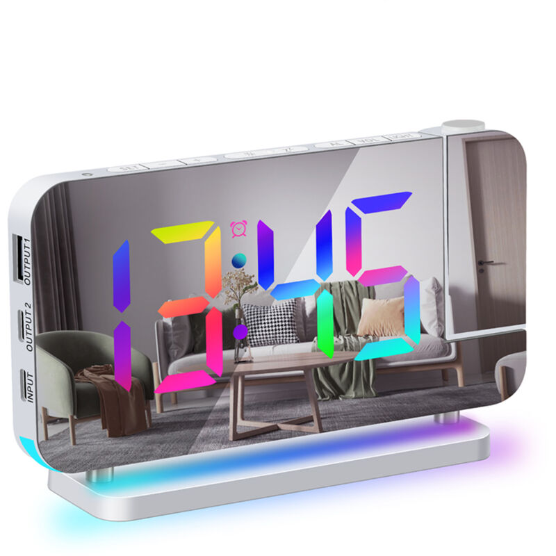 foto del prodotto decdeal sveglia con proiezione per camera da letto orologio digitale led colorato rgb da 7 pollici con superficie a specchio dimmer di luminosit a