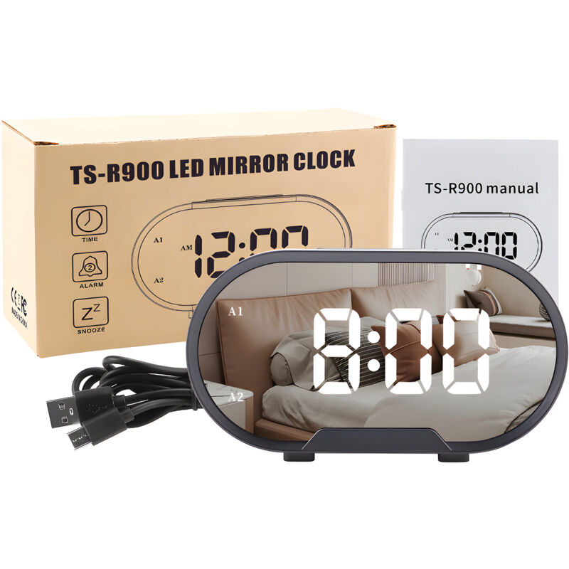 foto del prodotto decdeal sveglia digitale a led, schermo grande da 5,5 pollici, superficie a specchio, sveglia elettrica per trucco con modalit di attenuazione,