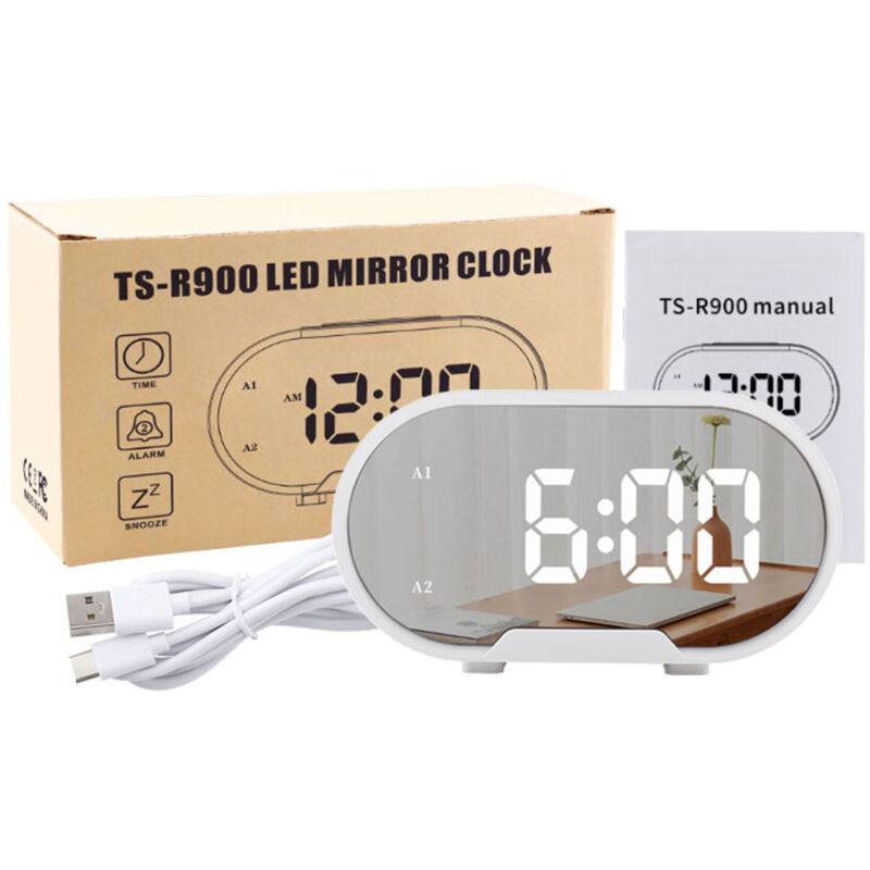 foto del prodotto decdeal sveglia digitale a led, schermo grande da 5,5 pollici, superficie a specchio, sveglia elettrica per trucco con modalit di attenuazione,