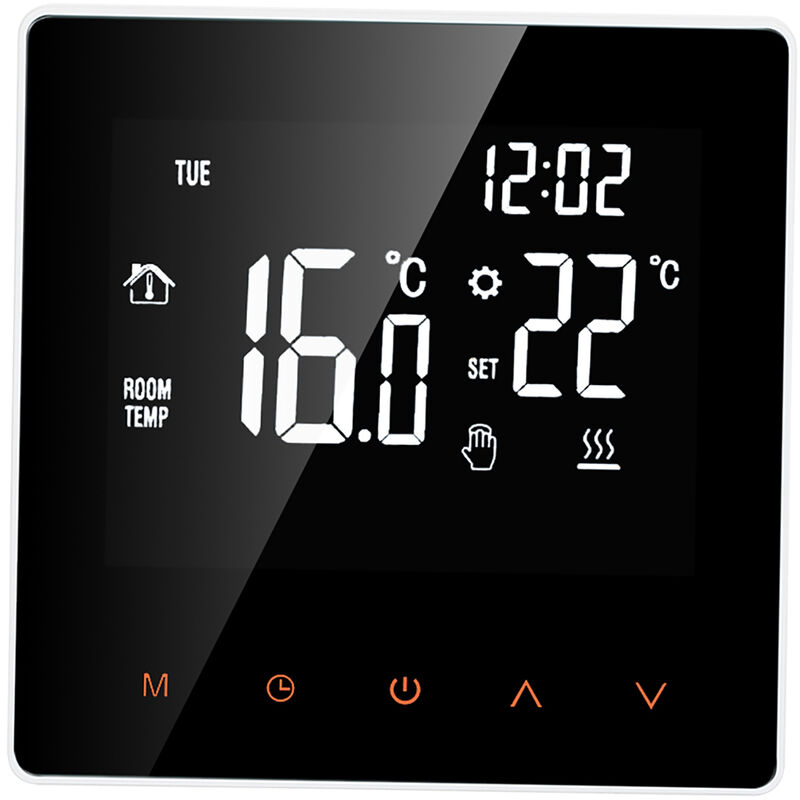 foto del prodotto decdeal termostato per riscaldamento a parete termostato intelligente con programmazione settimanale touch screen retroilluminazione bianca