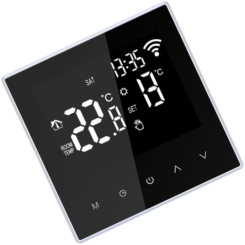 foto del prodotto decdeal termostato per riscaldamento a pavimento wi fi controllo app ciclo programmabile settimanale ampio schermo lcd adatto per hotel, uffici,