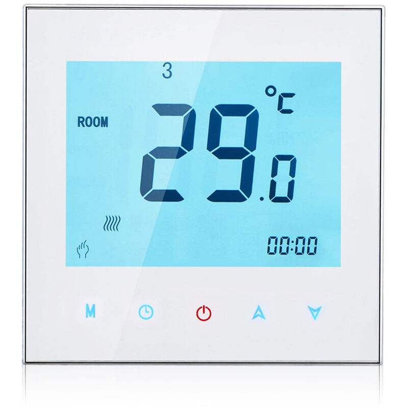 foto del prodotto decdeal termostato touch screen con display lcd programmabile settimanale, regolatore della temperatura ambiente, bianco, per riscaldamento acqua,