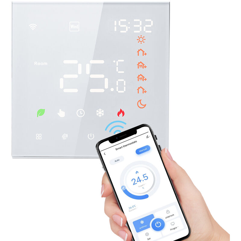 foto del prodotto decdeal tuya termostato wifi intelligente controllo vocale 16a display lcd digitale programmabile touch screen regolatore di temperatura per