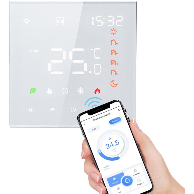 foto del prodotto decdeal tuya termostato wifi intelligente controllo vocale 3a display lcd digitale programmabile touch screen regolatore di temperatura per