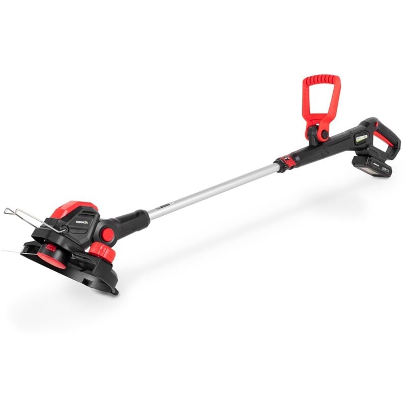 foto del prodotto decespugliatore a batteria al litio 20v, per 2,0ah 4,0ah, batteria e caricatore inclusi, testa regolabile in 5 posizioni, velocità di taglio 8000 rpm