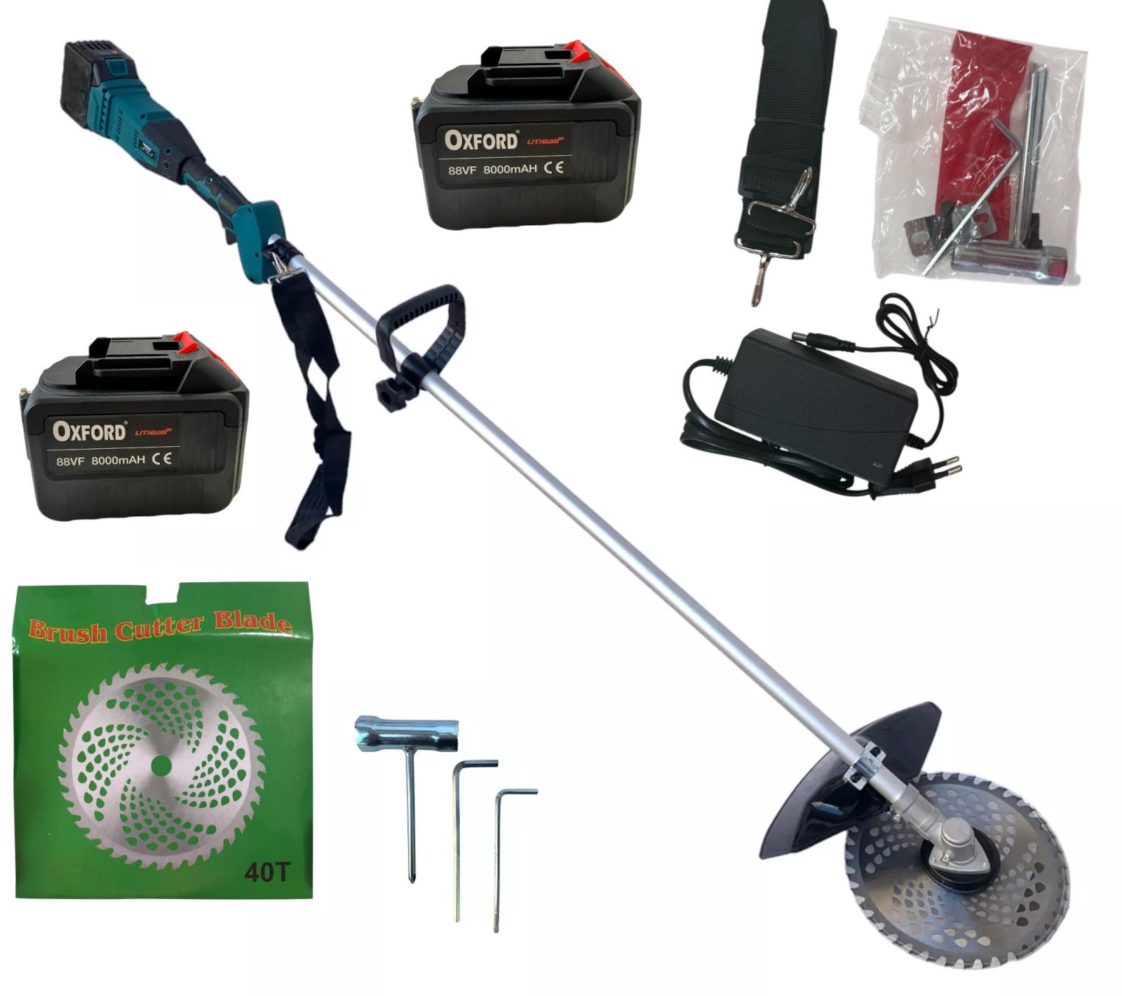 foto del prodotto decespugliatore a batteria elettrico 2 batterie 88vf 8000ah 1200w tagliaerba yptgcj04