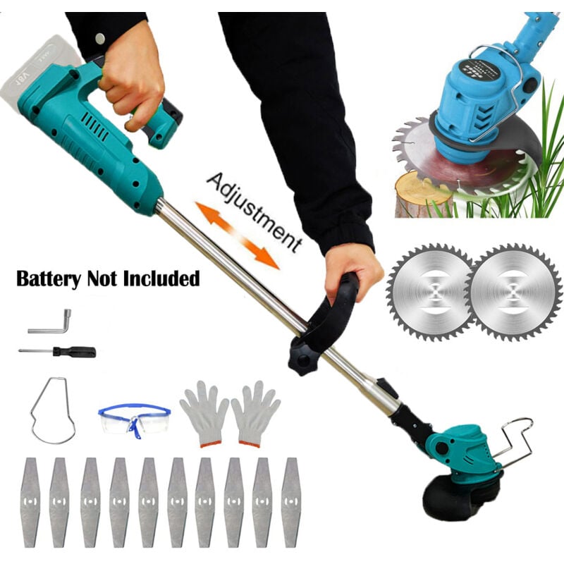 foto del prodotto decespugliatore a batteria, tosaerba a batteria, compatibile con batteria makita,asta telescopica 90 120 cm, rotazione 90 per giardino, prato,