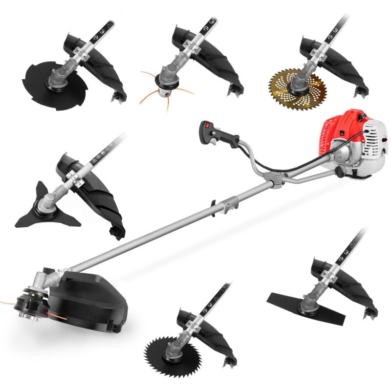 foto del prodotto decespugliatore benzina, 65cc 4,9cv motore 2 tempi, 7 accessori, doppia impugnatura, regolatore potenza, imbracatura sicurezza greencut ggt650x-7