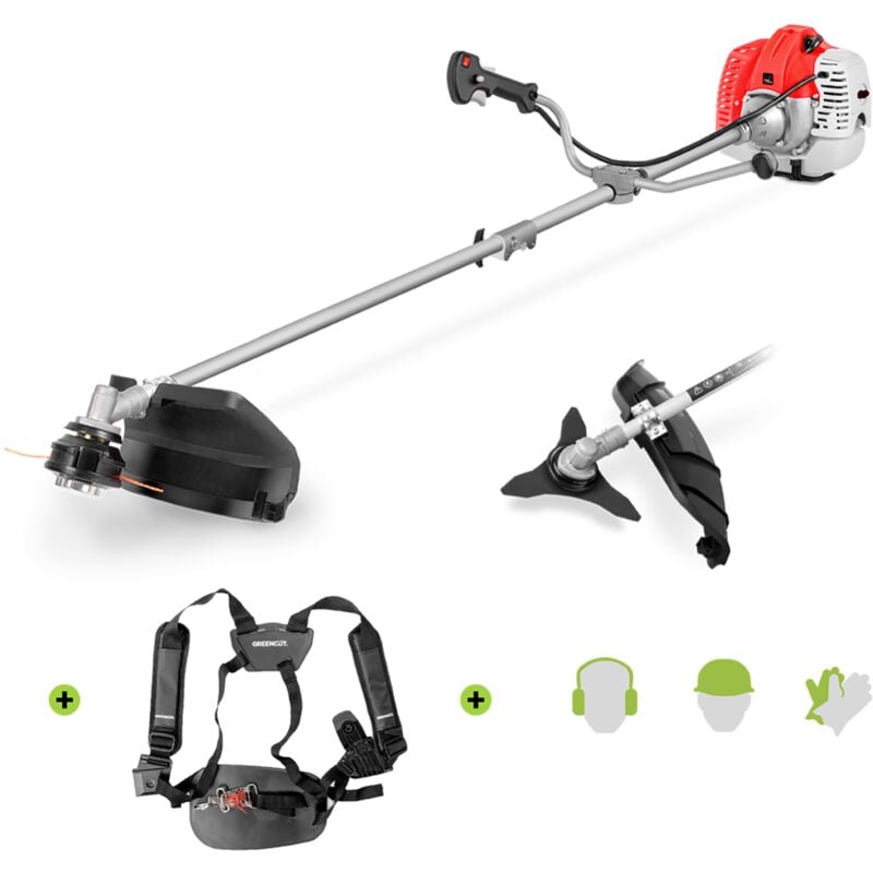 foto del prodotto decespugliatore con motore a benzina 2 tempi 65cc 4.9cv, 2 accessori per il taglio, manubrio a doppia impugnatura, regolatore di potenza, imbracatura