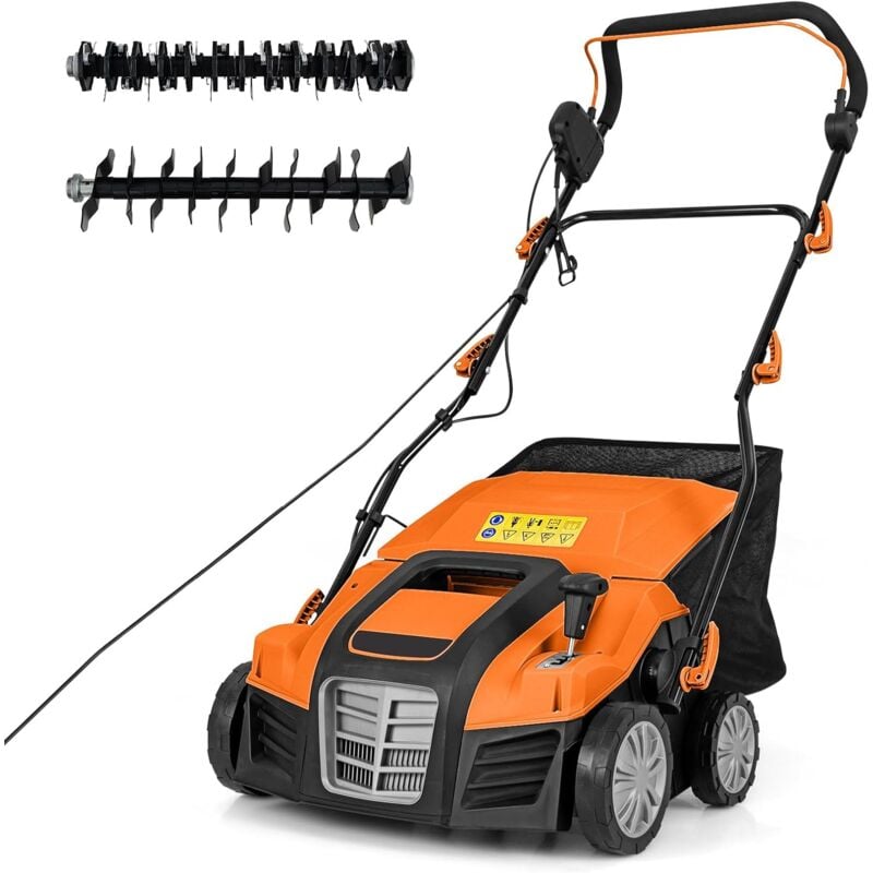 foto del prodotto decespugliatore e scarificatore elettrico 2 in 1, pieghevole a spinta con larghezza di lavoro di 40 cm, altezza su 3 posizioni,profondit su 5