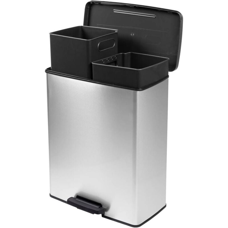 foto del prodotto deco bin slim 254619 bidone della spazzatura 52 l l x a x p 486 x 615 x 284 mm argento, nero 1 pz. curver