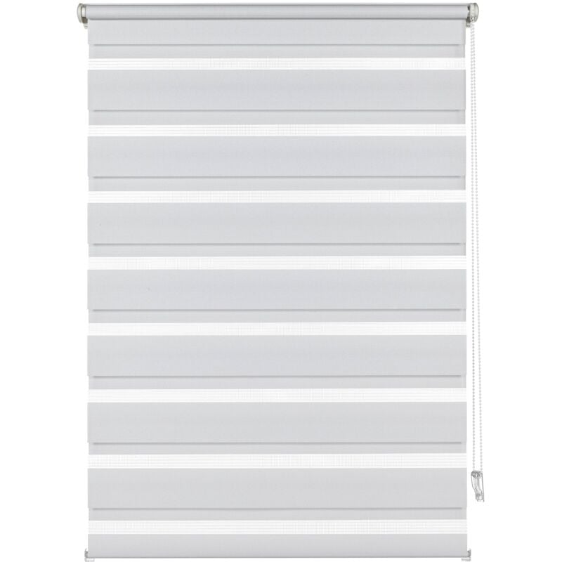 foto del prodotto deco company, doppia tenda a rullo con morsetti, doppio rullo lato oscurato, trasparentee e strisce opache, tutte parti montaggio incluse, bianco, 55